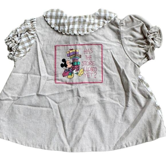 Vtg 1990s Disney Mickey’s Stuff Beige Plaid Minnie Mouse Button Down 12m - Picture 1 of 8